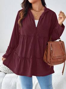 EMERY ROSE Áo khoác dài tay có mũ, khóa kéo, màu trơn, cỡ lớn, kiểu dáng thường ngày, có túi, thích hợp cho mùa đông và kỳ nghỉ. - Màu Đỏ Sâu - Xem 3