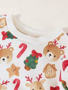 Cozy Pixies Bộ 2 áo len dệt kim cổ tròn dài tay mềm mại họa tiết ông già Noel và tuần lộc cho bé gái kèm quần cạp chun - Màu be - Xem 4