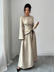 Siren Gaze Elegantes Damenkleid mit Farbblock-Besatz, ideal für den Alltag, Winterkleidung für Damen, Herbst-/Winterkleidung, Silvesterkleidung für Damen, elegantes Abendkleid