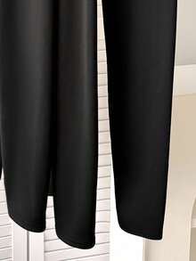 SHEIN Bộ 3 quần legging cạp cao lót nỉ in nơ cơ bản dành cho bé gái tuổi teen, màu đen, thu/đông - màu đen - Xem 3