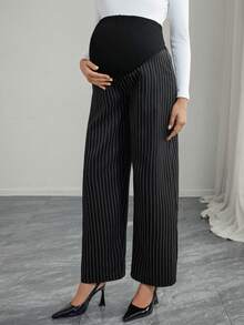 Momance Umstandshosen mit Bauchunterstützung, weite gestreifte Hose - Schwarz und Weiss - Übersicht 4