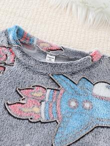 Teen Boys Glow-In-The-Dark Gaming Console Graphic Fleece Crew Neck Long Sleeve Top And Pants 2 Pieces Pajama Set, Suitable For Everyday Loungewear Neon Outfits That Will Glow In A Black Light - Multicolor - View 8