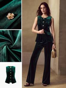 MOTF PREMIUM ÁO KHOÁC CẮT NÚT HOA NHUNG - Màu xanh lá cây đậm - Xem 6