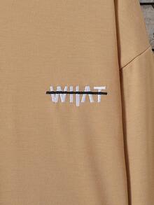 SHEIN Teen Boy Letter Print Loose Fit Round Neck Drop Shoulder Long Sleeve Casual T-Shirt - Khaki - View 4