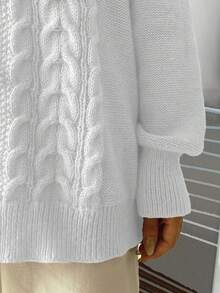 EMERY ROSE Plus Size Women Casual Solid Color Crew Neck Pullover Sweater - White - View 3