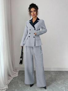 Selianne Nouvelle tenue élégante de navettage pour femmes, manches longues, jupe plissée contrastée. Convient pour le port quotidien, les déplacements professionnels et la tenue de bureau - Noir - Voir 4