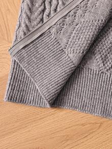Chiquease Set de 2 piezas de suéter de punto trenzado con cremallera de cuello redondo suelto y casual, y minifalda - Gris - Ver 7