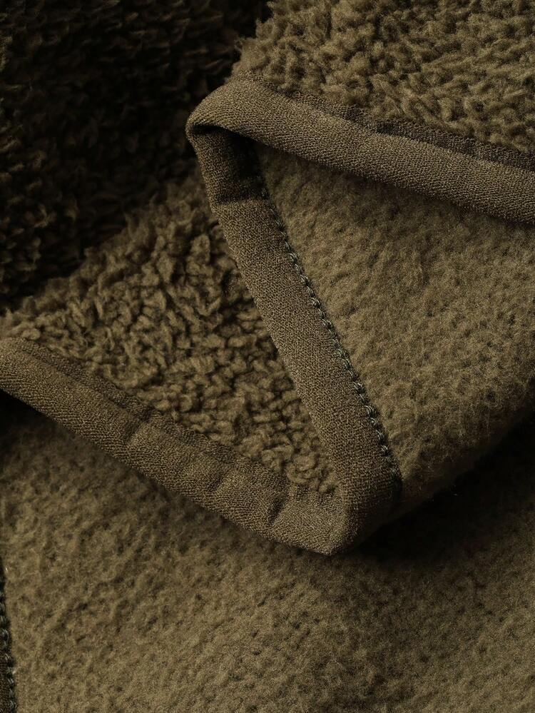 Men's Solid Color Fleece Button Front Top & Pants Loungewear Set, Military Green, Autumn/Winter,New Year,Christmas, Cozy Clothes, Fluffy