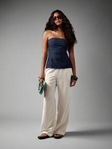 AiiRZ Strapless Pinstripe Denim Bandeau Top For Summer Festival Casual Wear