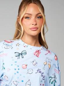 MISSGUIDED 圣诞节假期睡衣套装长袖短款上衣阔腿裤节日冬季睡衣 - 彩色 - 查看 6
