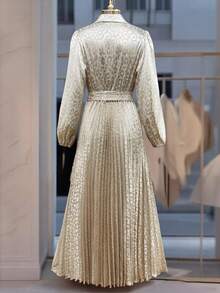 Elenzga Plus Size Women's French Casual Elegant Leopard Jacquard Long Sleeve Dress, Party Party Gathering Dance Date Dinner Party Banquet  Party Gathering Dance Date Dinner Party Banquet - Apricot - View 7