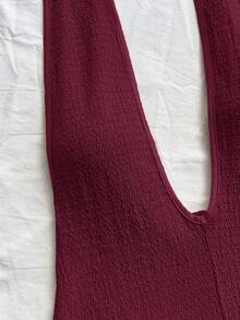 Soleia Women's Solid Color Minimalist Halter Jumpsuit, Everyday Wear,New Year Clothes,Chic Women's Jumpsuit - Burgundy - View 5