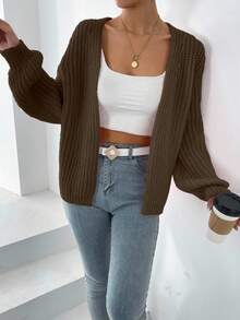 EURMUSE Áo khoác cardigan dệt kim dáng rộng tay dài trễ vai màu trơn dành cho nữ, mùa thu - xanh quân đội - Xem 5