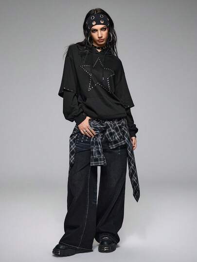 Grunge Punk sweat-shirt à capuche clouté cœur punk grunge