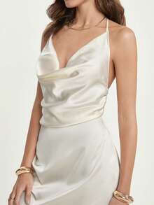 CAJUNI Women's Solid Color Long Dress With Flared Collar - White - View 1