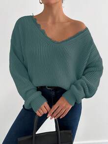 EURMUSE 套头纯色长袖毛衣，简约时尚休闲日常穿着 - 薄荷綠 - 查看 4