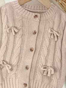 SHEIN 杏色蝴蝶结开衫，可爱百搭，适合女婴秋冬穿着 - 卡其色 - 查看 6