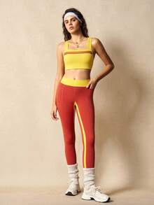 VARSIVA 女式撞色条纹背心和紧身裤健身套装 - 彩色 - 查看 6