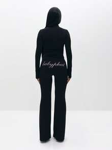 BABYPHAT 套穿式喇叭紧身裤，饰有刺绣文字和拉链细节，适合日常休闲穿着 - 黑色 - 查看 6