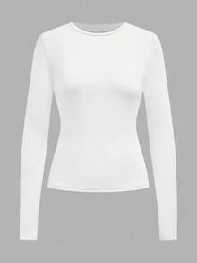 SHEIN EZwear 4件組女款圓領休閒基本修身長袖T恤套裝，秋冬日常日穿晚穿，黑色、酒紅、灰色、白色 - 彩色 - 查看 3