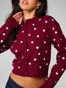 MISSGUIDED Cardigan Wanita Model Crop dengan Kancing Depan dan Motif Polkadot, Sweater Rajut Lengan Panjang untuk Musim Gugur dan Musim Dingin - MultiWarna - View 4