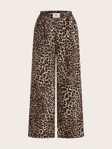 SHEIN EZwear 大码休闲复古豹纹棕色裤子 - 棕色 - 查看 5