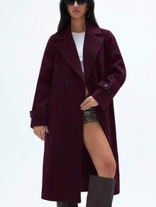 Aveloria GENKIRA Autumn/Winter New Loose Fit Soft Woolen Oversized Coat For Women, Elegant Style - Burgundy - View 5