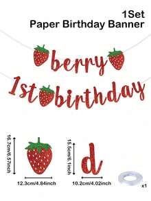 1set Red Strawberry Happy 1st Birthday Banner, Sweet Strawberry Decor Glitter Paper Pull Flag, Happy 1st Birthday Party Hanging Decoration Banner, Anniversary Party Room Wall Decoration Supplies, Babe Shower Party Hanging Decoration Flag, 1st Birthday Celebration Decorations, Party Photo Backdrop Props, 1st Birthday Hanging Decorations, 1st Birthday Gift Party Favors - Red Strawberry 1st - View 18