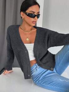 EURMUSE Women's Casual Versatile Solid Color Cardigan,Cardigans,Long Cardigans Woman,Petite,Tall - Dark Grey - View 5