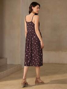 Wildy 女式碎花单排扣休闲无袖中长连衣裙，度假风格女式夏装