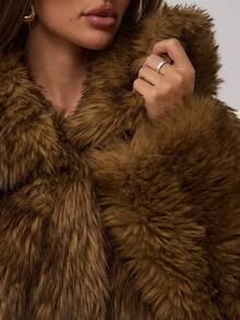 SHEIN BAE Áo khoác mùa đông rộng tay dài cổ lông nhân tạo cỡ lớn cho nữ - Màu Tím - Xem 8