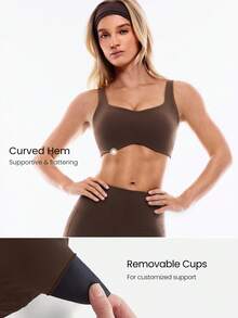 GLOWMODE FeatherFit™-Sculpt 聚拢强力压缩内置网状肩带可拆卸罩杯 V 型后背半罩杯运动文胸中等强度跑步慢跑锻炼健身房训练活跃 - 肉桂靈感 - 查看 5