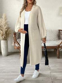 SHEIN Maternity Solid Color Minimalist Everyday Knit Cardigan