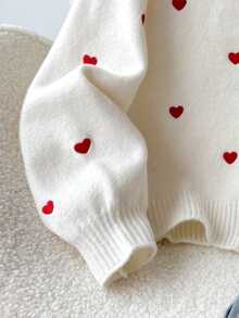 SHEIN 青少年女孩宽松休闲简约舒适圆领长袖系带蝴蝶结心形开衫，返校季