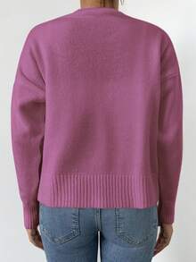 EURMUSE Cardigan spalle cadenti con bottone frontale - Rosa - Visualizzare 2