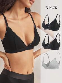 Ocili 3件套女士深V领休闲图案无钢圈文胸 - 彩色 - 查看 5