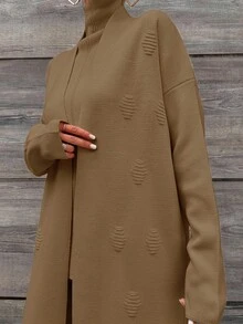 EURMUSE 2pcs Women's Casual Solid Color Cardigan & Pants Set, Fall/Winter - Camel - View 7