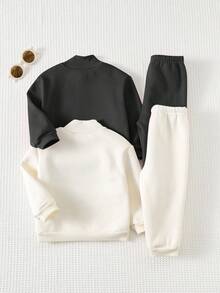 Cozy Pixies Conjunto informal de 4 piezas para bebé niña: Suéter de cuello alto de punto suave con estampado de letras y pantalones acampanados de cintura elástica - Multicolor - Ver 2