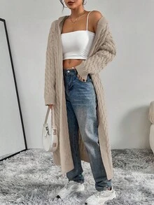 SHEIN Unity Elegante y versátil cárdigan de punto trenzado para otoño/invierno - Marrón Mocha - Ver 6