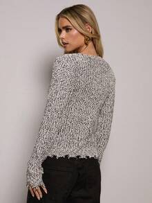 SHEIN BAE Cardigan tricoté décontracté à col rond et manches longues, à simple boutonnage, pour femmes. Automne/Hiver, Hiver, Automne pour femmes, Pulls d'hiver pour femmes, Halloween, Costume d'Halloween pour femmes, Noël, Pull de Noël, Noël pour femmes, Nouvel An, Soirée, Élégant, décontracté, Pull mosaïque noir, Cardigan, Cardigan décontracté, Top de sortie, Pull à la mode - Noir et Blanc - Voir 2