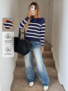 Maglione casual a maniche raglan a righe per donna