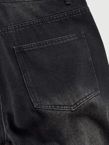 ROMWE MEN Street Life Men's Embroidered Stars Denim Jeans, Suitable For Everyday Wear In Autumn/Winter - Black - View 12