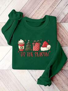 INAWLY Plus Size Women's Christmas Seasonal Sweatshirt, Cute Winter Crewneck Long Sleeve Pullover - Dark Green - View 1