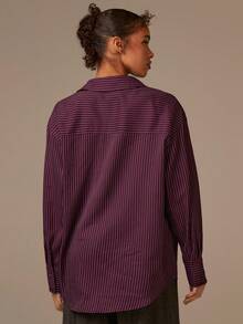 Athîral Women's Front Button Drop Shoulder Long Sleeve Casual Striped Shirt - Multicolor - View 2