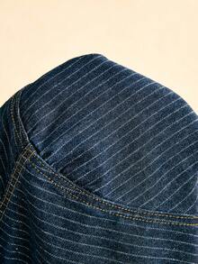 Poéselle 女士通勤时尚条纹阔腿牛仔裤，低腰宽松牛仔裤，新年卷边牛仔裤，冬季款 - 深色水洗藍 - 查看 6