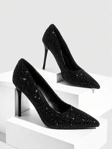 CUCCOO SZL Classic Glitter High Heel Pumps, Wedding Shoes For Christmas - Black - View 2