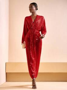 Zivah Tiệc sang trọng mùa thu đông mới, hẹn hò hàng ngày, tiệc sinh nhật, tiệc cao cấp gợi cảm, phong cách hộp đêm, váy dự tiệc mùa cưới, váy dự tiệc trang trọng mùa lễ hội âm nhạc, váy cô dâu, cổ chữ V sâu, tay áo một bên vai, tay cánh dơi, tay dài, túi trước và giữa, váy bó sát, váy đuôi cá, váy siêu dài, váy đính sequin và hạt màu đỏ, váy dài nữ -A - Đỏ - Xem 7