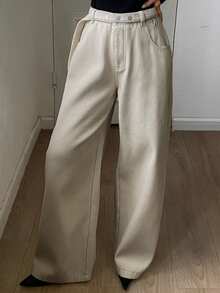 DAZY 女士休闲宽松长款牛仔裤，秋季 - 白色 - 查看 3