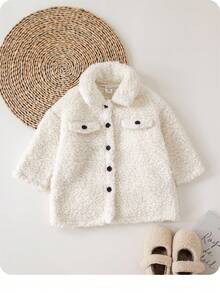 SHEIN Babygirl Cute Versatile Apricot Fuzzy Collar Long Sleeve Jacket, Autumn/Winter Fall - Apricot - View 10