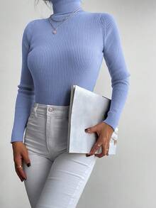 EURMUSE Damski sweter typu pullover, prosty, jednokolorowy, na co dzień, z wysokim kołnierzem i długim rękawem, dopasowany, jesień/zima